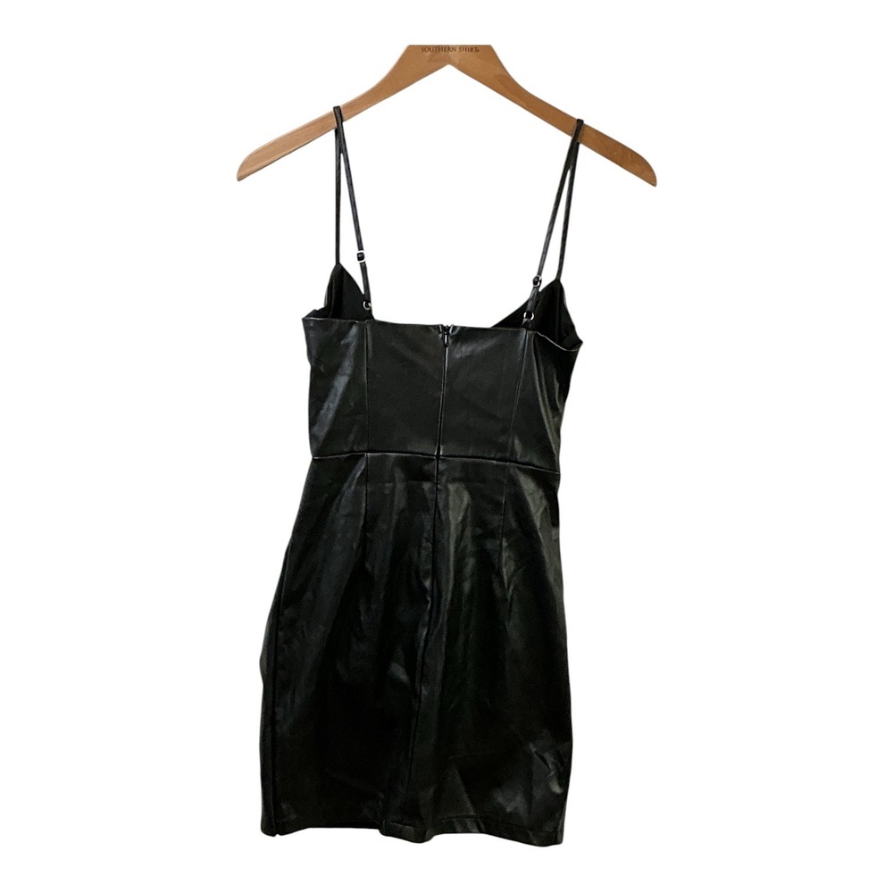 Ryan Burchen Black Faux Leather Cowl Neck Ruched Mini Dress XS A1286-1T - Picture 7 of 12